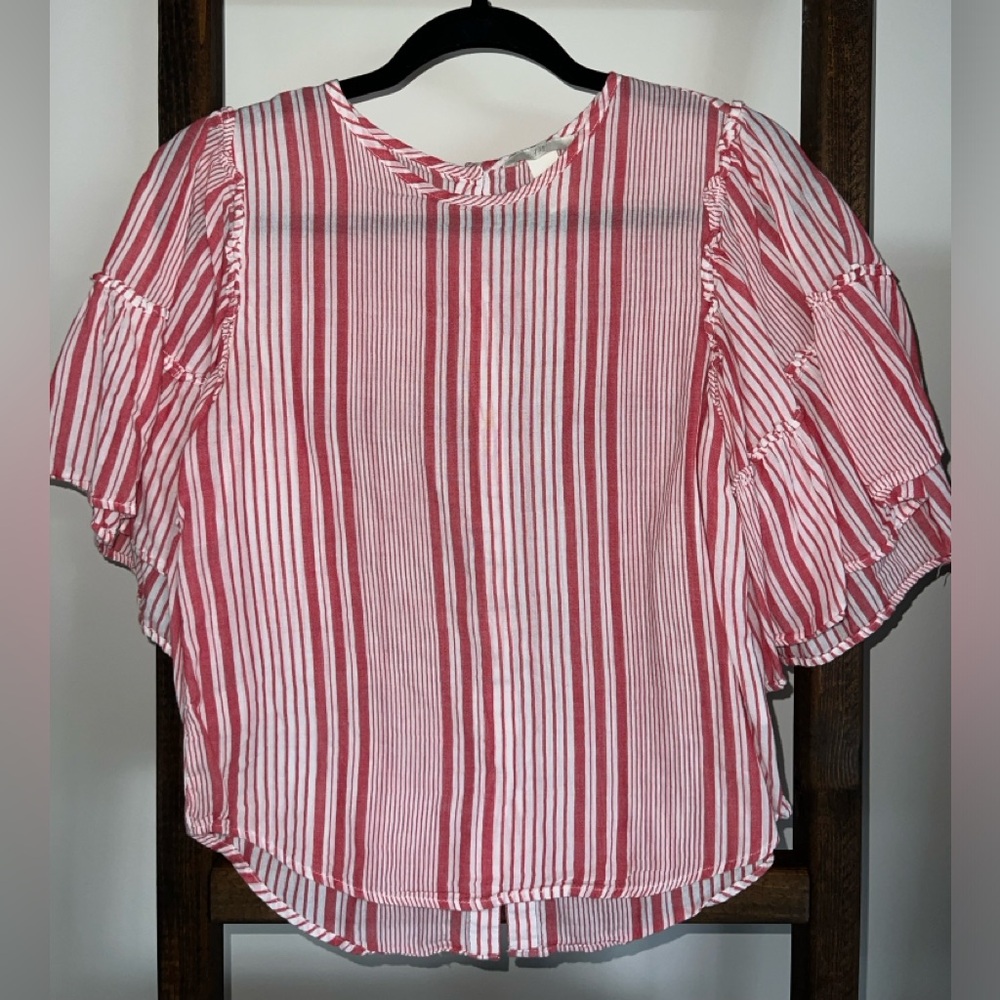 H&M Salmon Puff Sleeve Ruffled Blouse